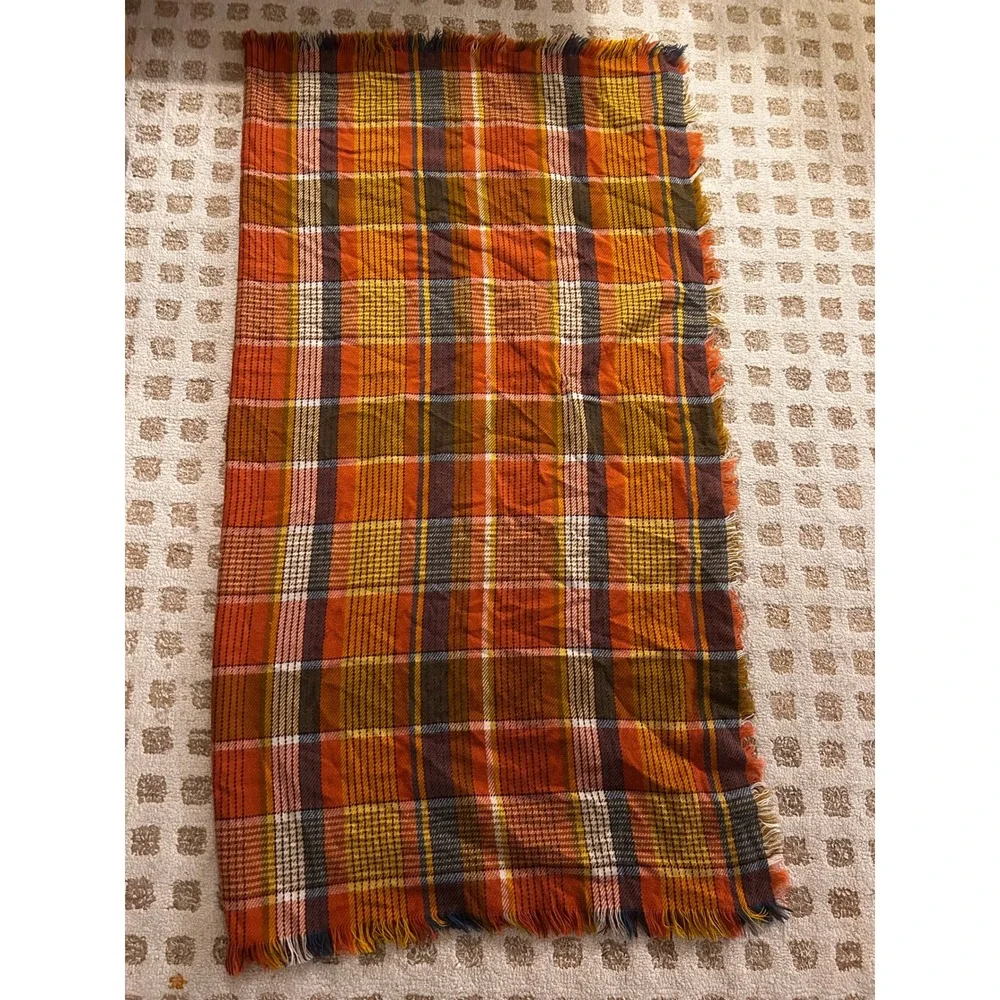 Madewell Tartan Plaid Fringe Blanket‎ Scarf Orange Yellow Soft Warm Travel Chic